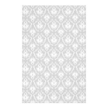 White and Pastel Grey Damask Design. Customized Stationery