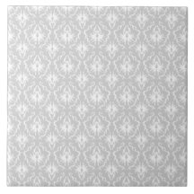White and Pastel Grey Damask Design. Ceramic Tile