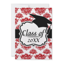 white and red romance damask pattern graduation invitation