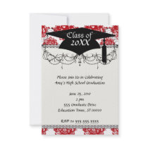 white and red romance damask pattern graduation announcement