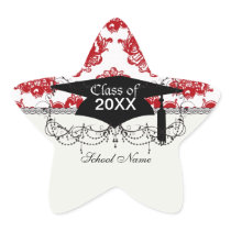 white and red romance damask pattern graduation sticker