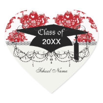 white and red romance damask pattern graduation sticker