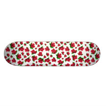 White and Red Rose Pattern Girly Girl skateboard