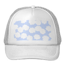 White and Sky Blue Clouds Pattern. Mesh Hats