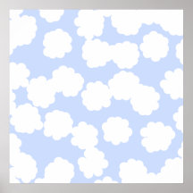 White and Sky Blue Clouds Pattern. Posters