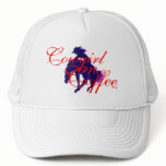White ball cap with Cowgirl On Coffee hats