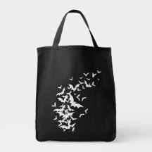 White Bats on Black Canvas Bag