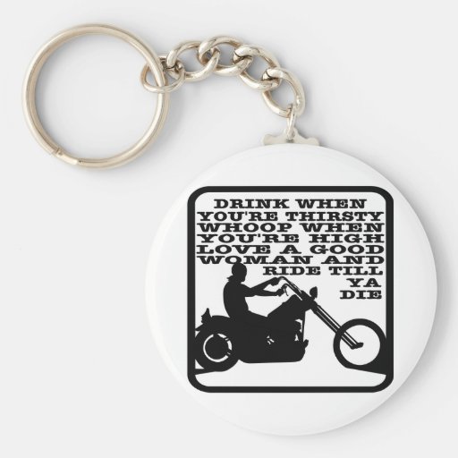 White Biker Drink Thirsty Key Chain