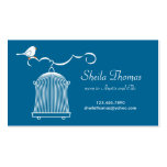 White Birdcage and Bird on Blue Background Business Card
