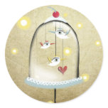 White birds cage heart cherry primitive sticker