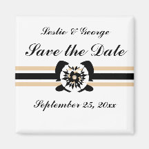 White, black, beige, Floral bow Save the Date Magnets
