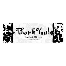 White & black damask Wedding favour Gift tag Business Card