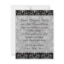 white black heart chandelier shabby damask pattern personalized invite
