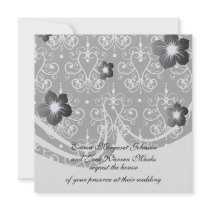 white black heart chandelier shabby damask pattern personalized invite