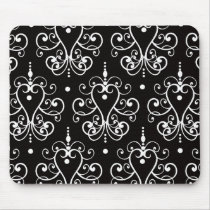 white black heart chandelier shabby damask pattern mouse pad