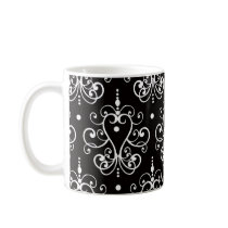 white black heart chandelier shabby damask pattern mug