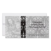 white black heart chandelier shabby damask pattern personalised photo card