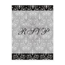 white black heart chandelier shabby damask pattern postcard