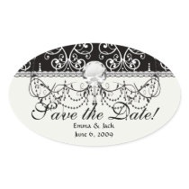 white black heart chandelier shabby damask pattern oval sticker