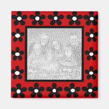 White black n red flower frame template magnet