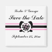 White, black, pink, Floral bow Save the Date Magnets