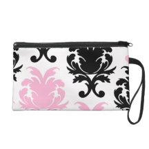 white black pink lovely bold damask wristlet purses