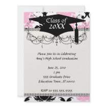 white black pink lovely bold damask custom invitation