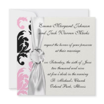 white black pink lovely bold damask invitation