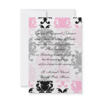 white black pink lovely bold damask invitations