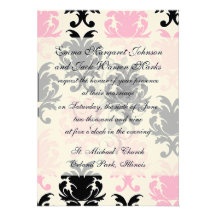 white black pink lovely bold damask custom invitations