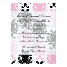 white black pink lovely bold damask custom announcements
