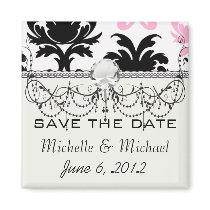 white black pink lovely bold damask fridge magnet