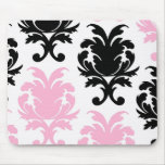 white black pink lovely bold damask mousepads