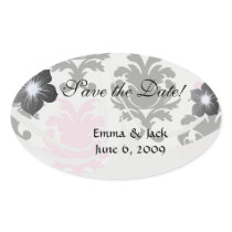 white black pink lovely bold damask oval sticker