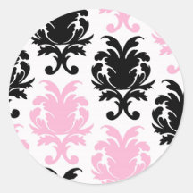 white black pink lovely bold damask stickers