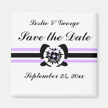 White, black, purple, Floral bow Save the Date Mag Fridge Magnet