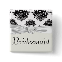 white black rose romance damask pin