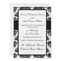 white black rose romance damask design personalized invite