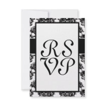 white black rose romance damask design custom invitation