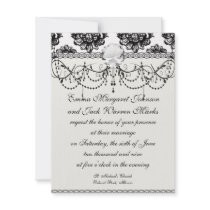 white black rose romance damask personalized announcement