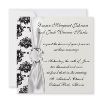 white black rose romance damask custom invites