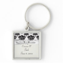 white black rose romance damask key chain