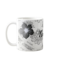 white black rose romance damask mugs