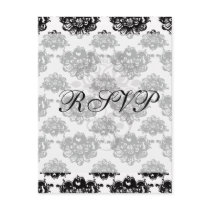 white black rose romance damask post cards