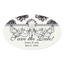 white black rose romance damask oval stickers