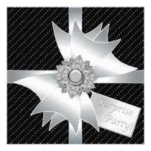 White Black Surprise Birthday Party Personalised Invitation