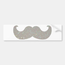 White Bling Moustache (Faux Glitter Graphic) Bumper Sticker