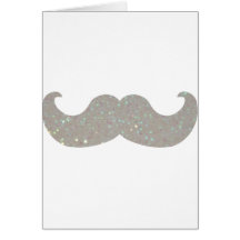 White Bling Moustache (Faux Glitter Graphic) Cards