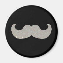 White Bling Moustache (Faux Glitter Graphic) Fridge Magnets