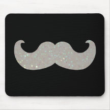 White Bling Moustache (Faux Glitter Graphic) Mousemat